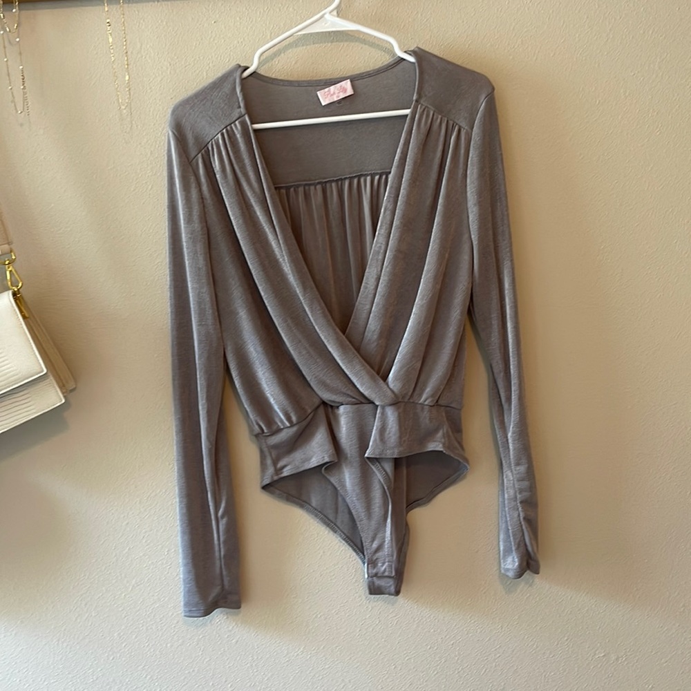 Pink Lily Size M Silver Metallic Body Suit